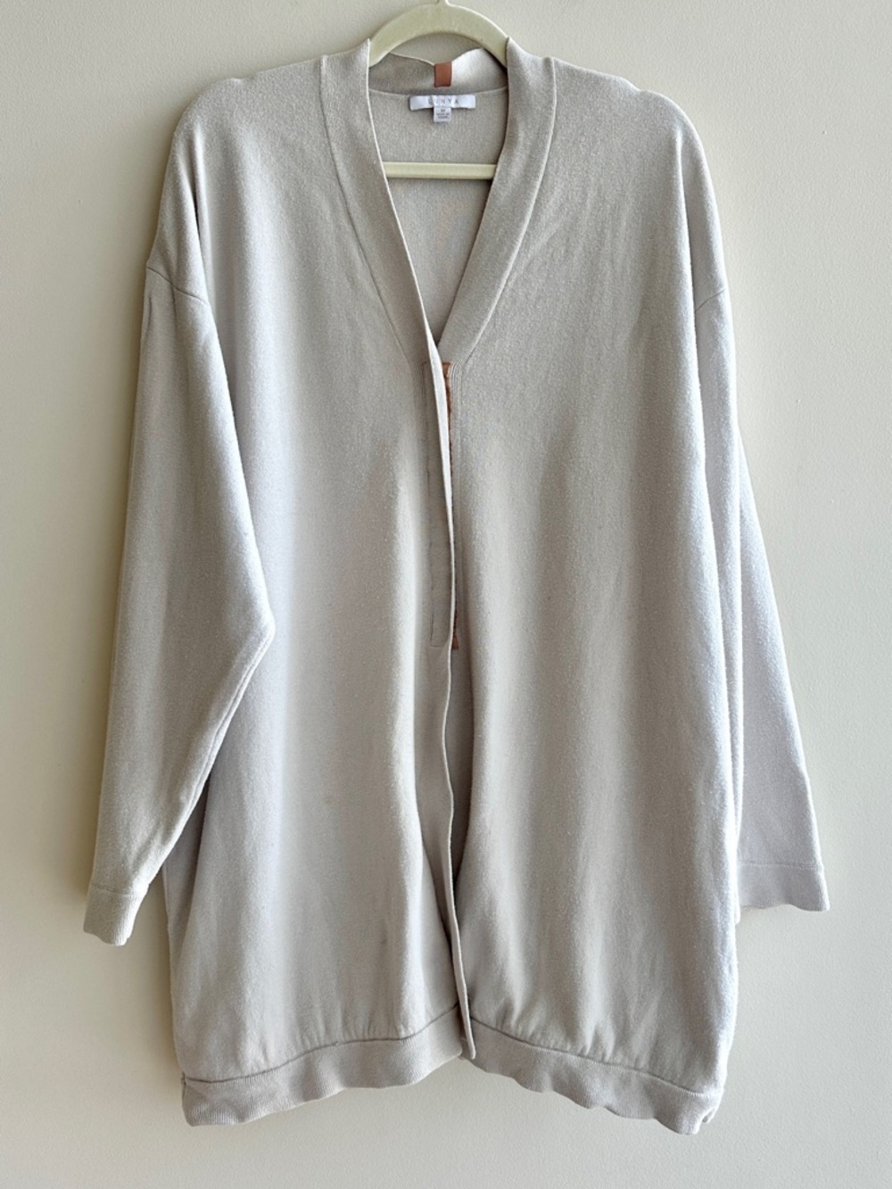 Lunya Cozy Cotton Silk Button Front Cardigan, Light Oatmeal, Size Medium